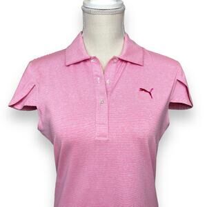 Puma Pink & White Striped Polo with Cap Sleeves Size S